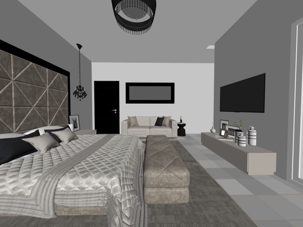 BEDROOM with walls and furniture 3D model_2