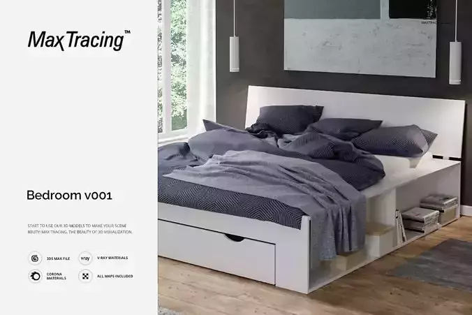 Bedroom v001 full scene 3D model