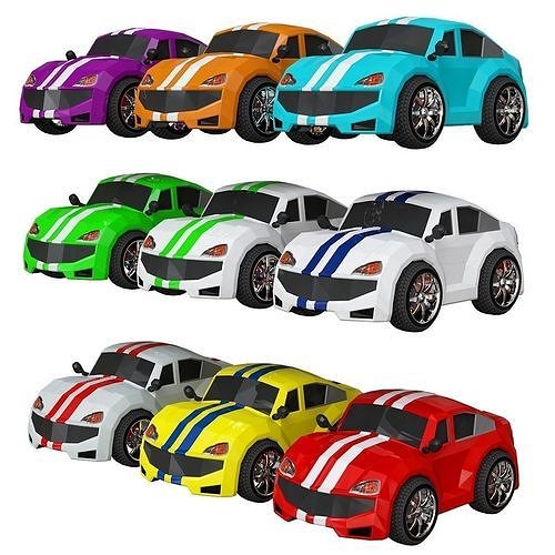 low poly cars 3d model toy car - orange Low-poly 3D model