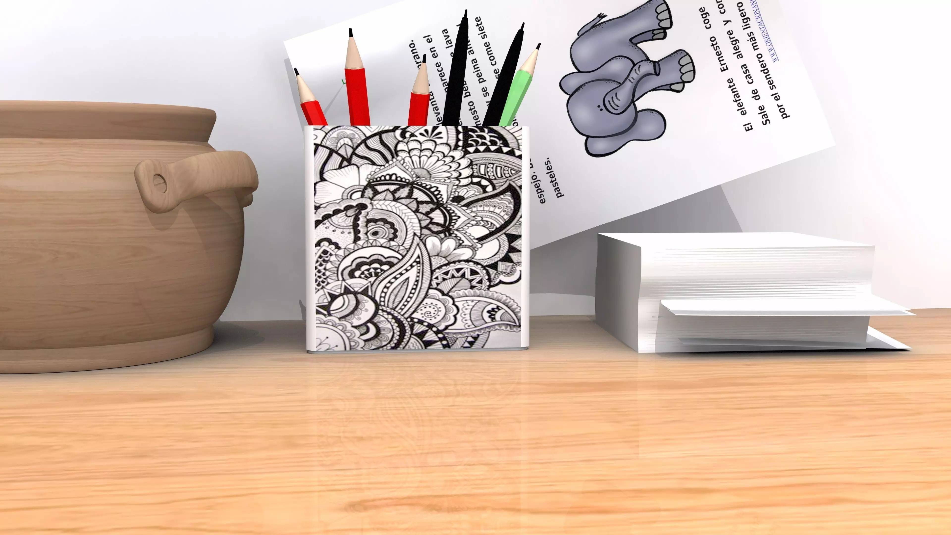 Shelf pencil holder Low-poly 3D model_0