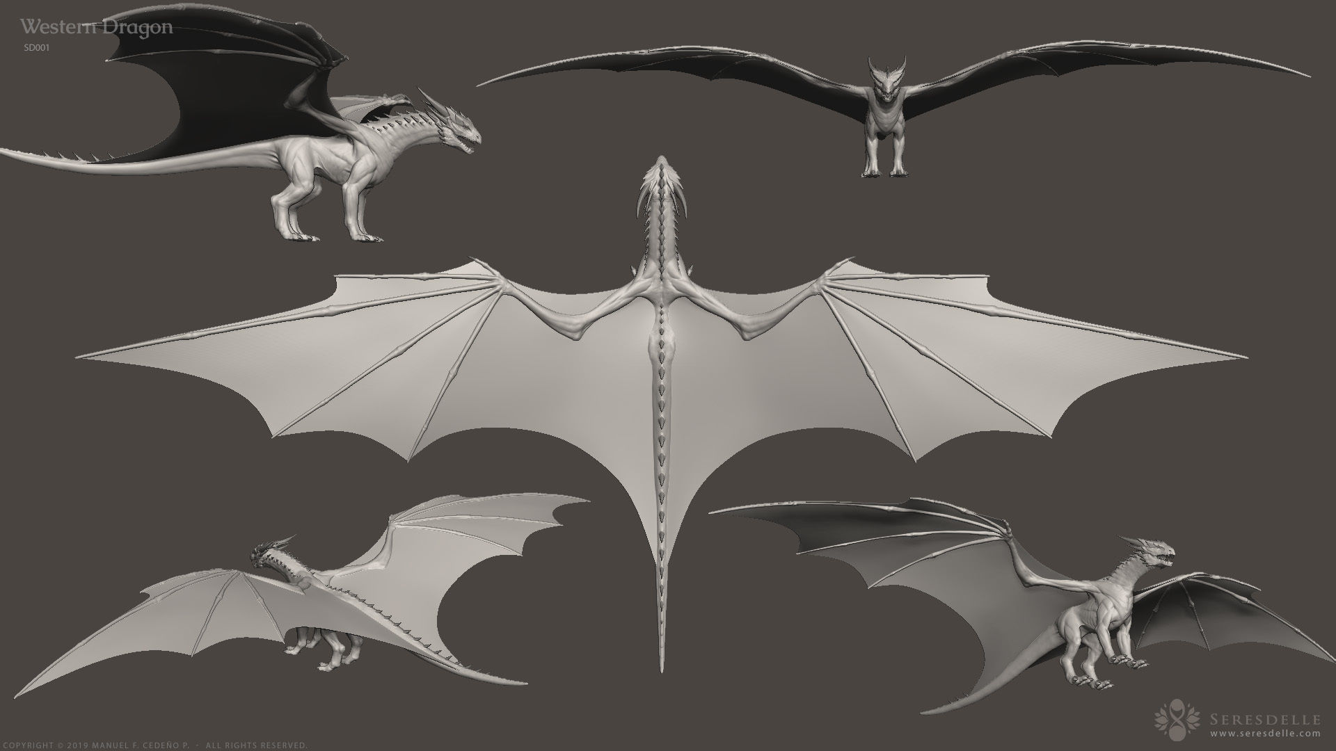 Western Dragon - Highpoly Sculpture 3D model_7