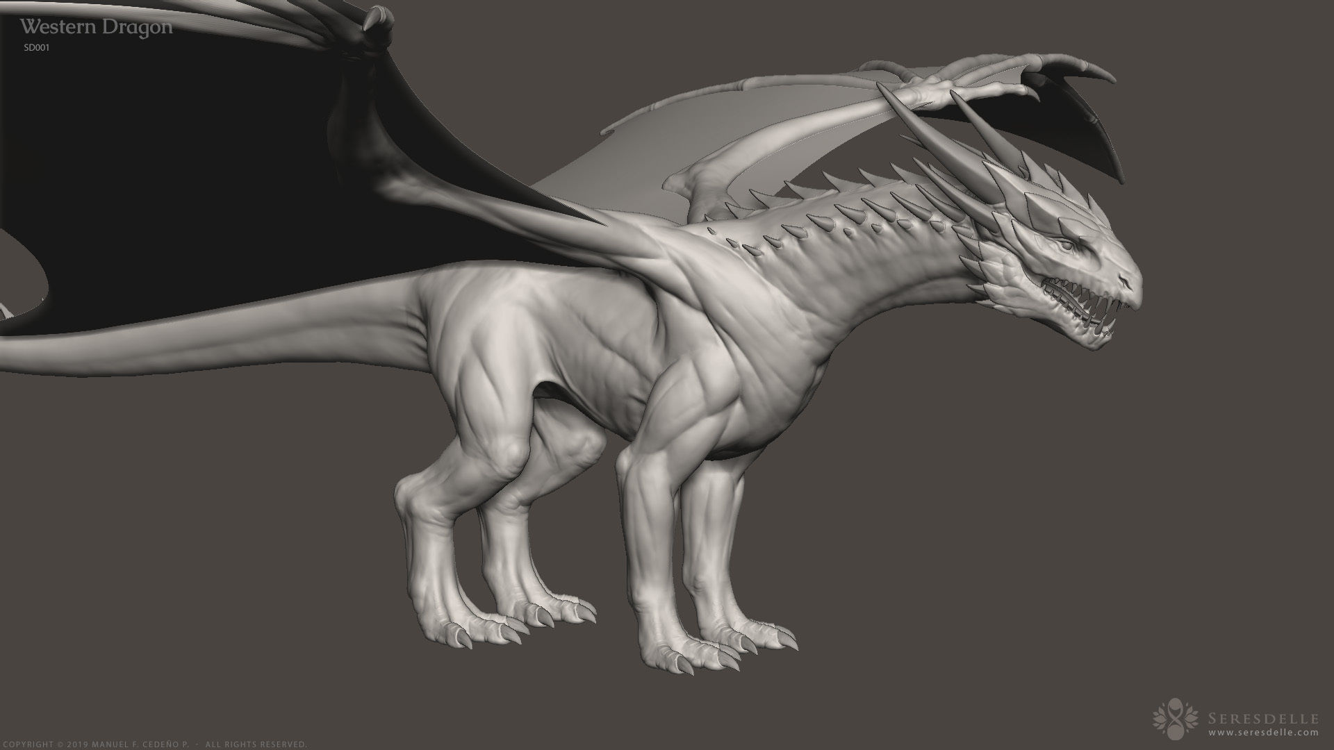 Western Dragon - Highpoly Sculpture 3D model_1