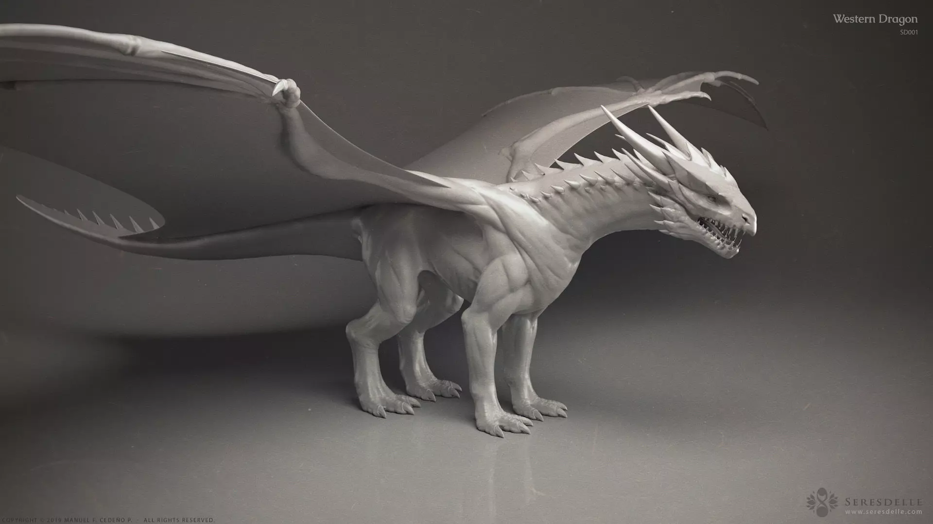 Western Dragon - Highpoly Sculpture 3D model_0