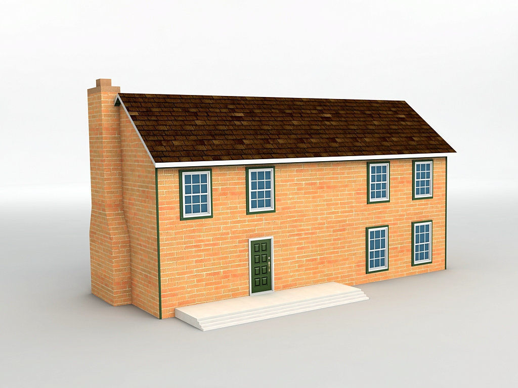 House 3 with shutters Low-poly 3D model_1
