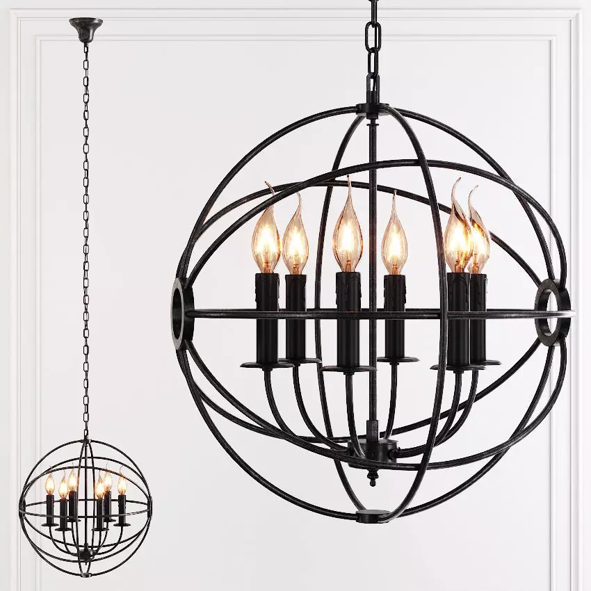 Restoration Hardware FOUCAULT S ORB CHANDELIER 18 Black 3D model_0