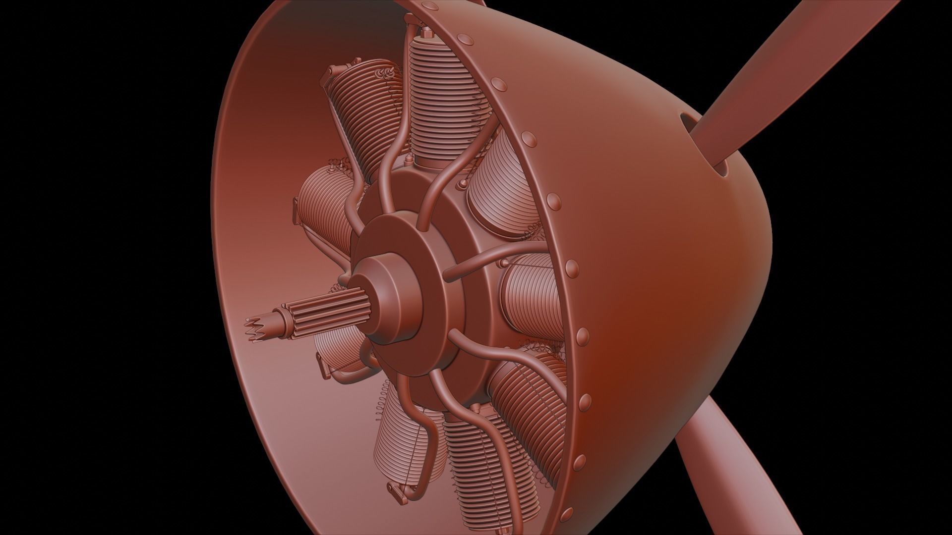 Radial Aircraft Motor with propeller and plane nose 3D model_6