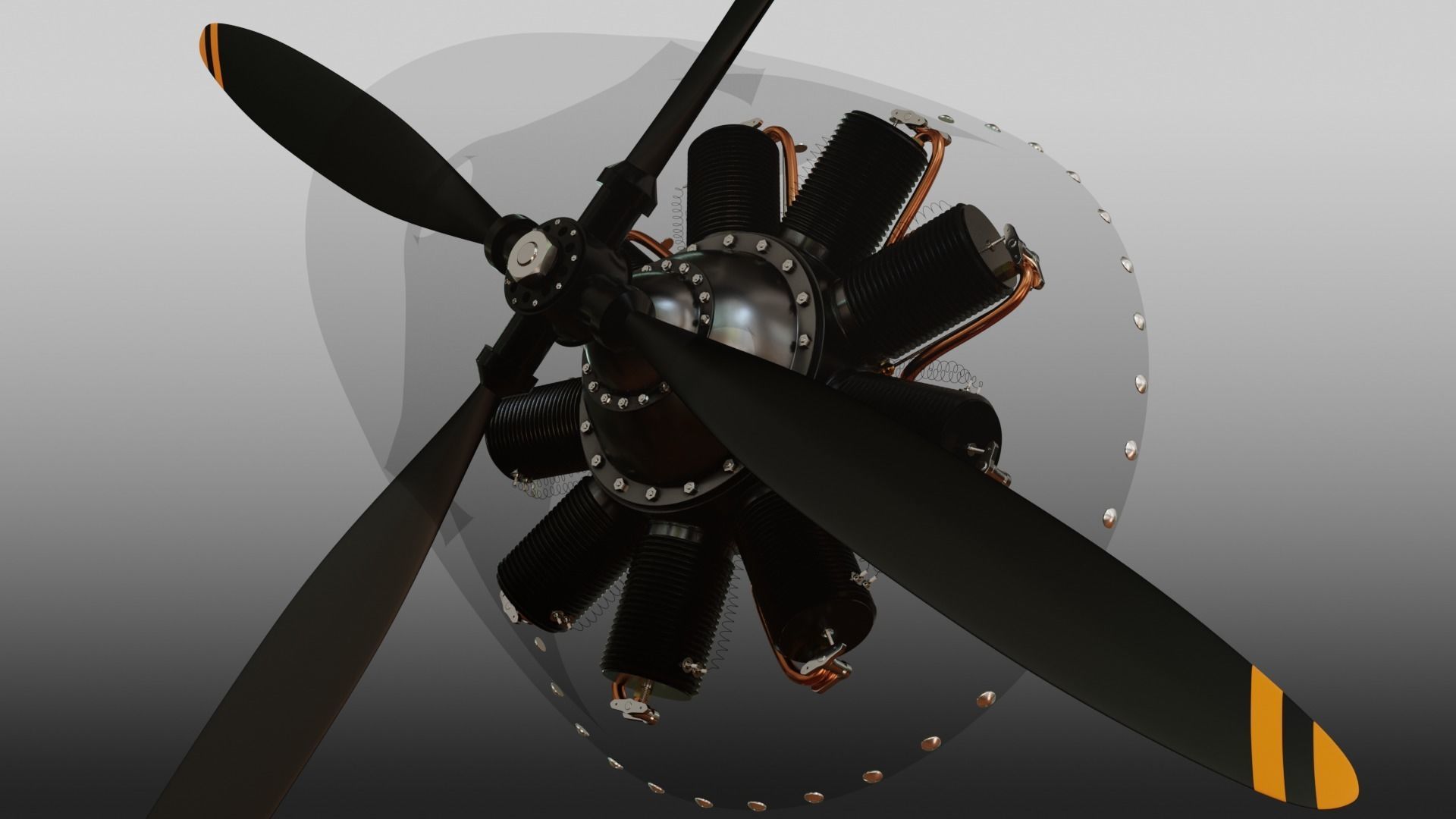 Radial Aircraft Motor with propeller and plane nose 3D model_3