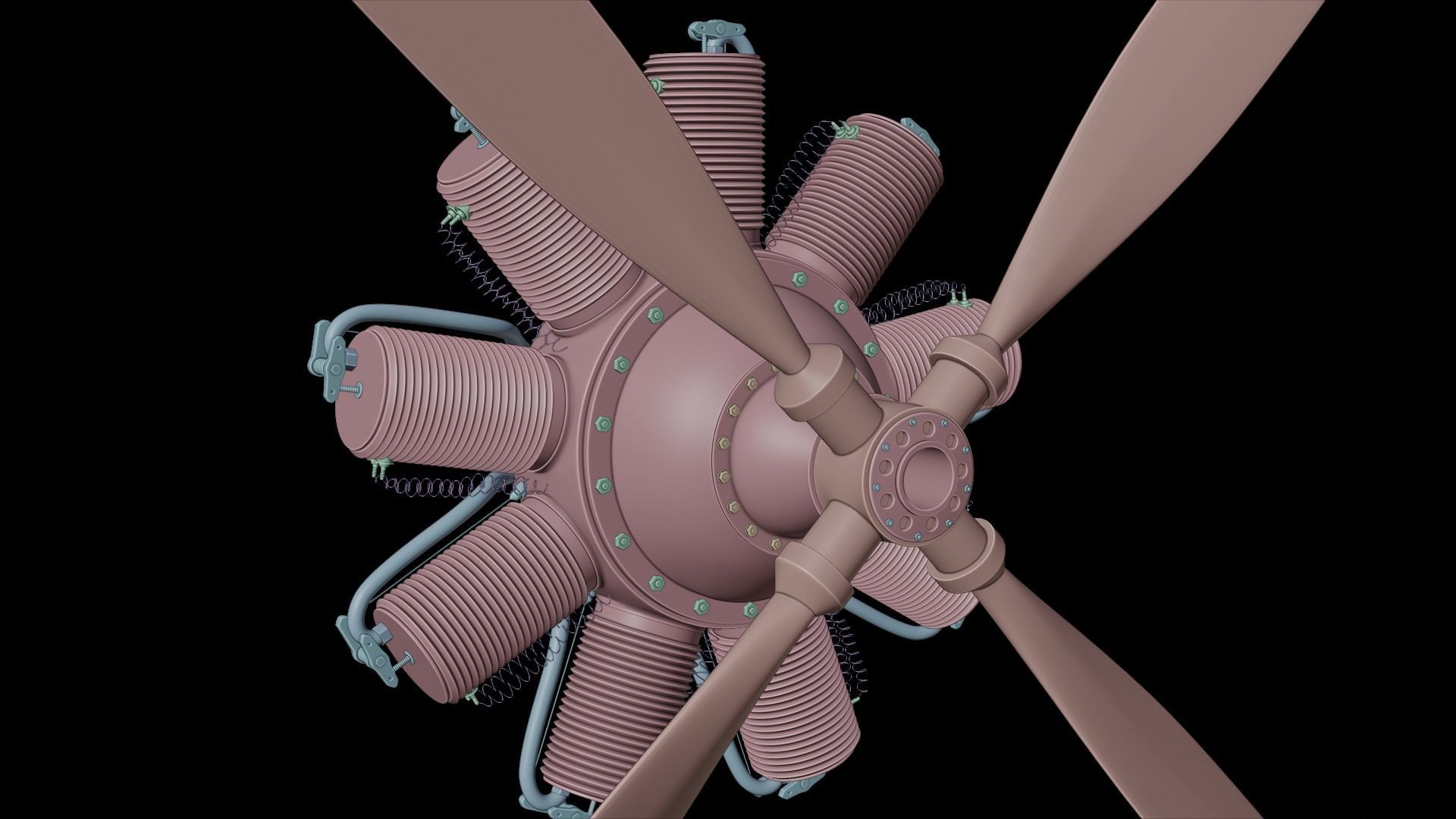 Radial Aircraft Motor with propeller and plane nose 3D model_9