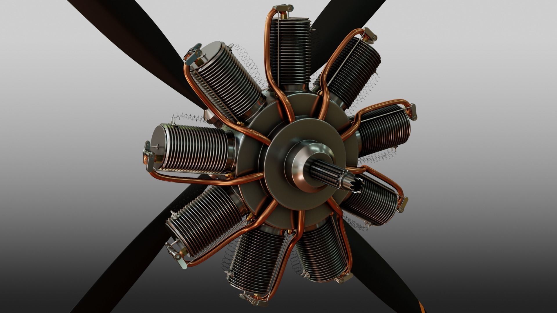 Radial Aircraft Motor with propeller and plane nose 3D model_5