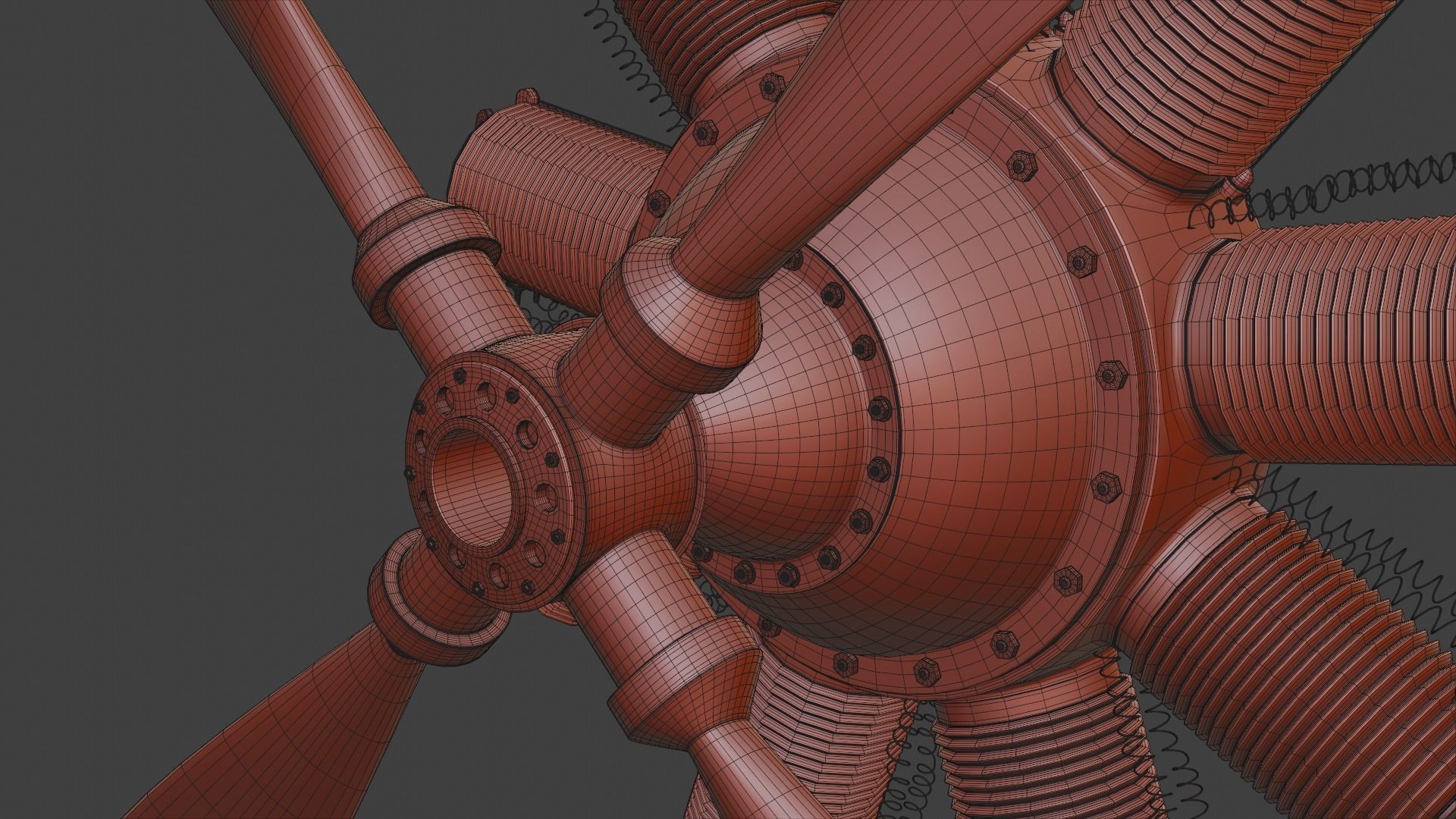 Radial Aircraft Motor with propeller and plane nose 3D model_8