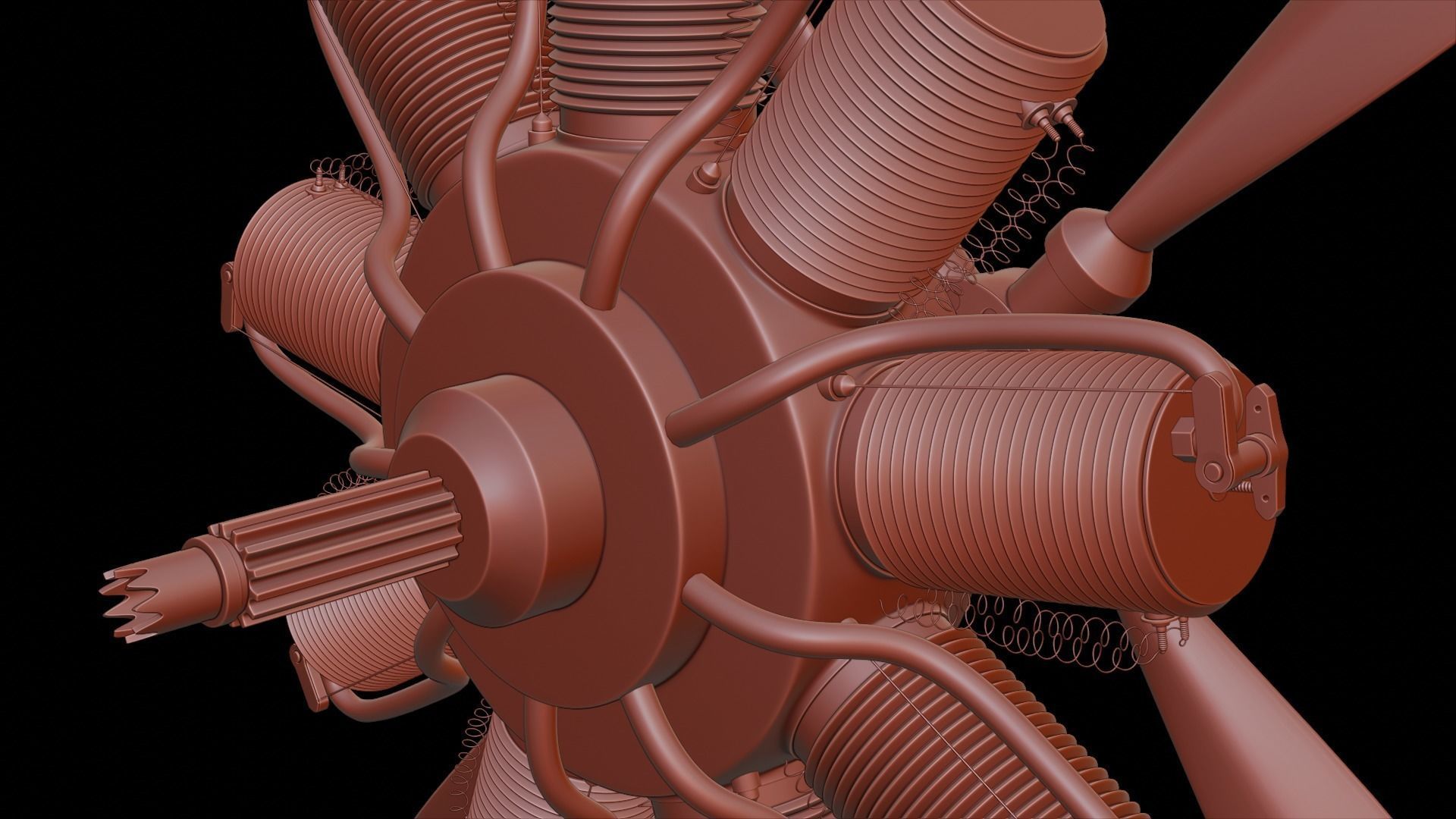 Radial Aircraft Motor with propeller and plane nose 3D model_7