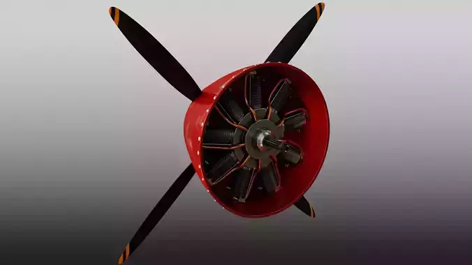 Radial Aircraft Motor with propeller and plane nose 3D model