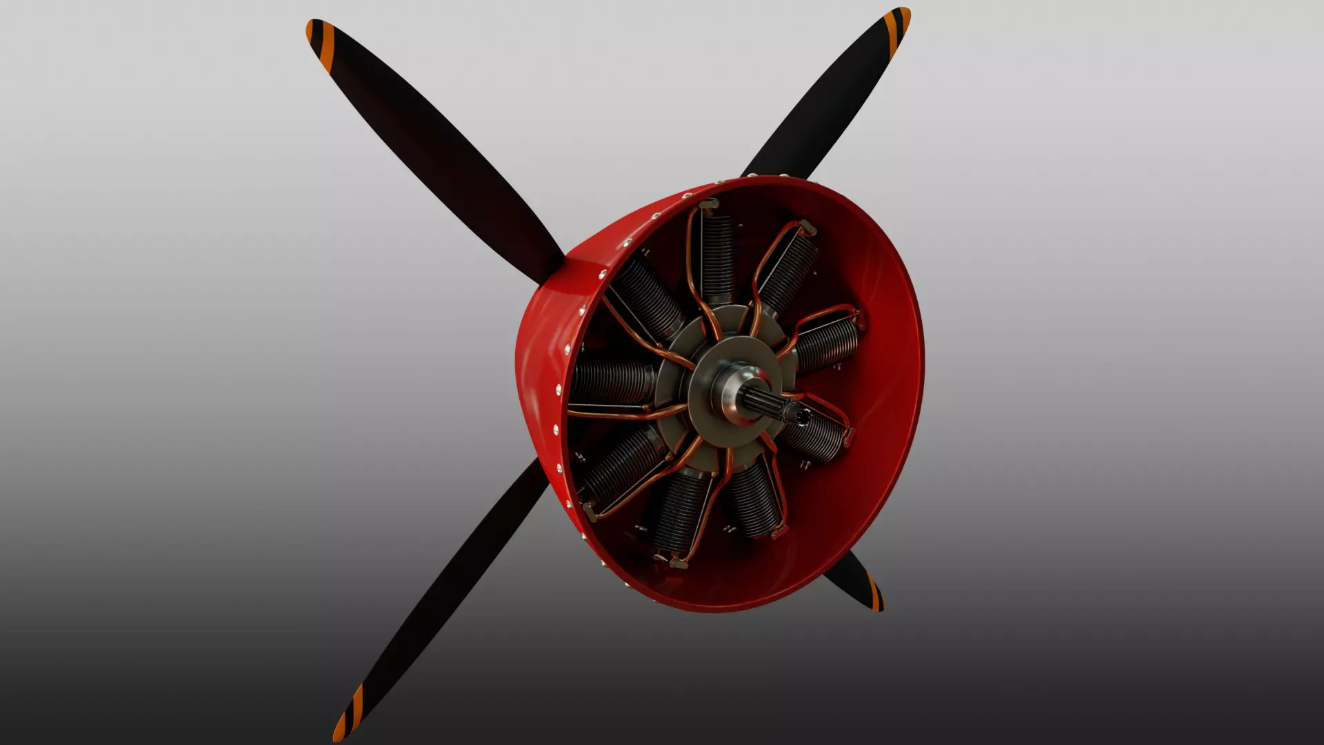 Radial Aircraft Motor with propeller and plane nose 3D model_0