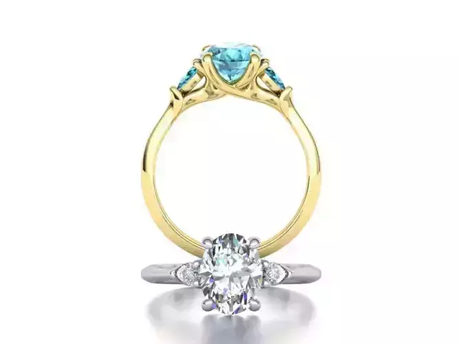Three Stone ring with 9x7 Oval stone 3dmodel 3D print model