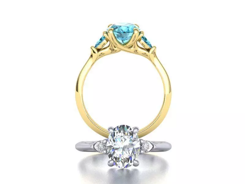 Three Stone ring with 9x7 Oval stone 3dmodel 3D print model