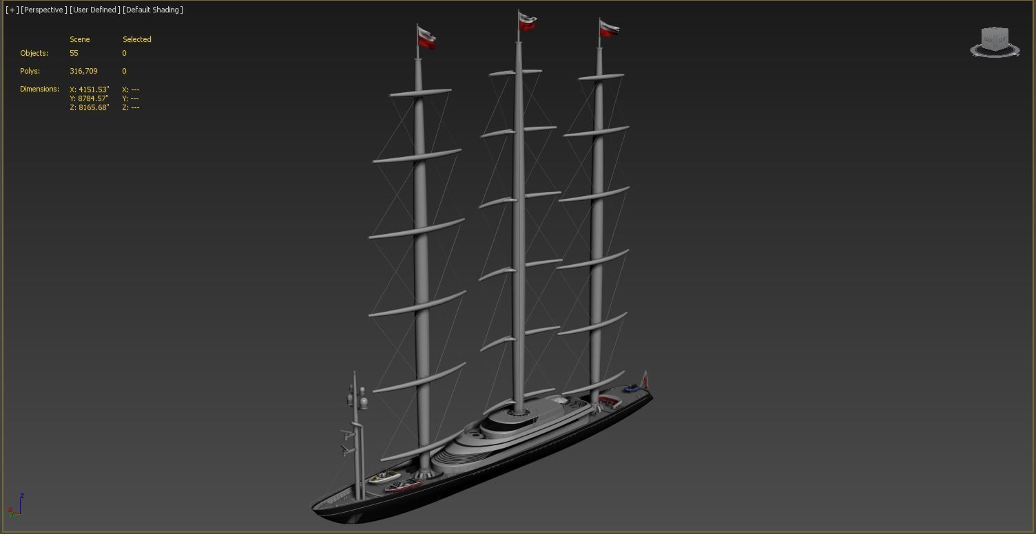 sailboat 3D model ship with boat Low-poly 3D model_1
