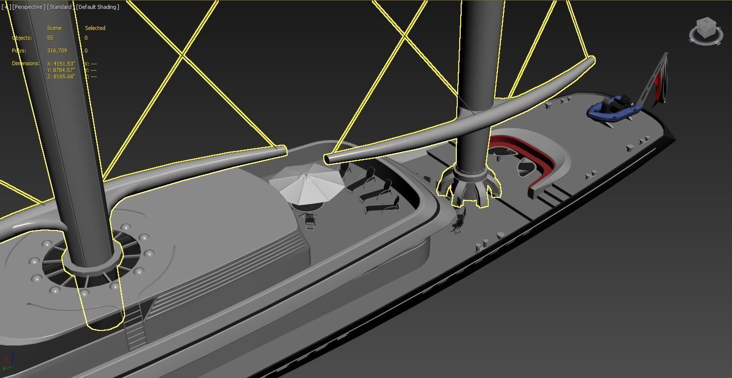 sailboat 3D model ship with boat Low-poly 3D model_2