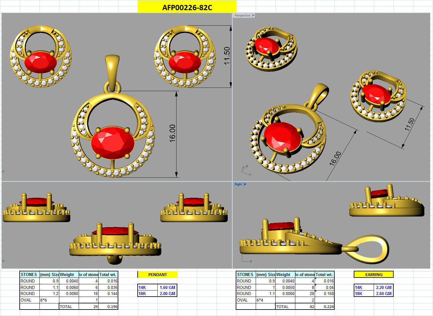 Women pendant earrings set 3dm stl mgx render detail  3D print model_8