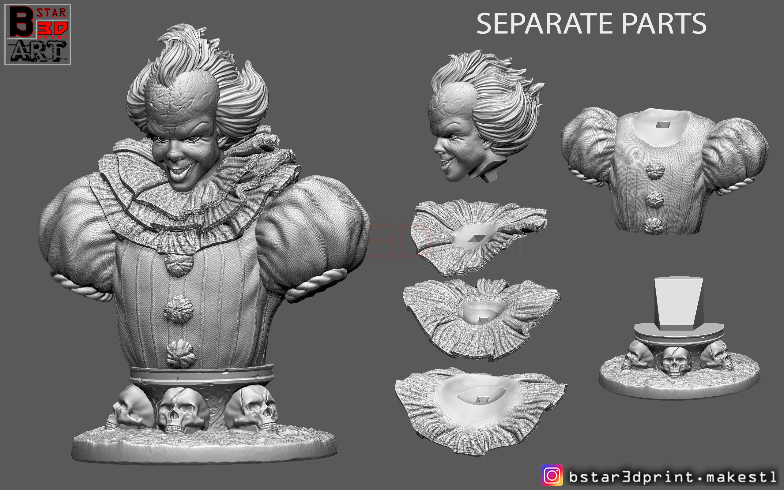 pennywise  Bust High quality - IT chapter Two - Halloween  3D print model_15