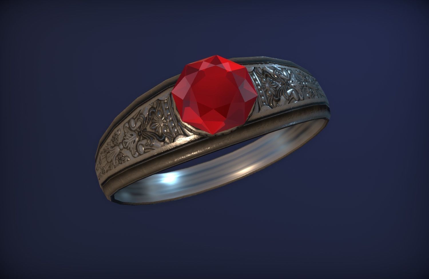 Ancient Silver Ring - PBR Game Ready model Low-poly 3D model_3