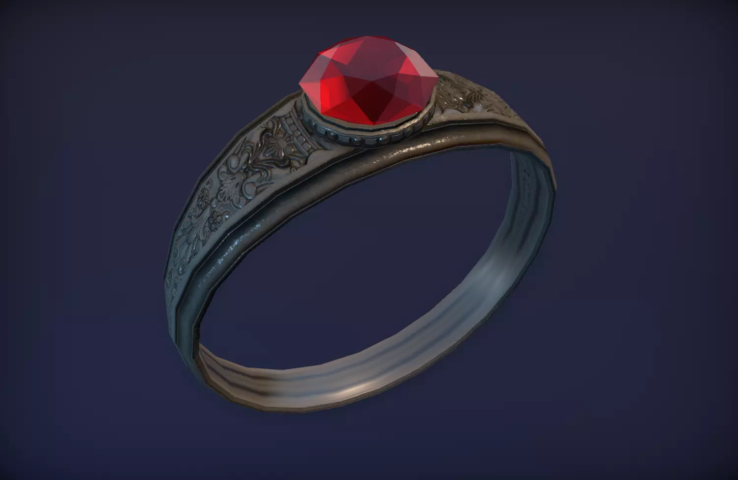 Ancient Silver Ring - PBR Game Ready model Low-poly 3D model_0