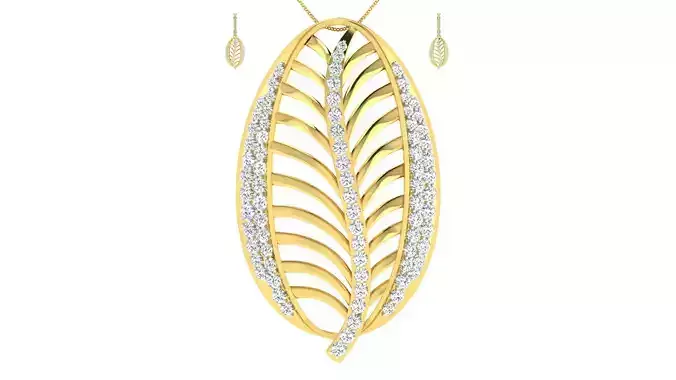 Women leaf pendant earrings set 3dm mgx render detail  3D print model
