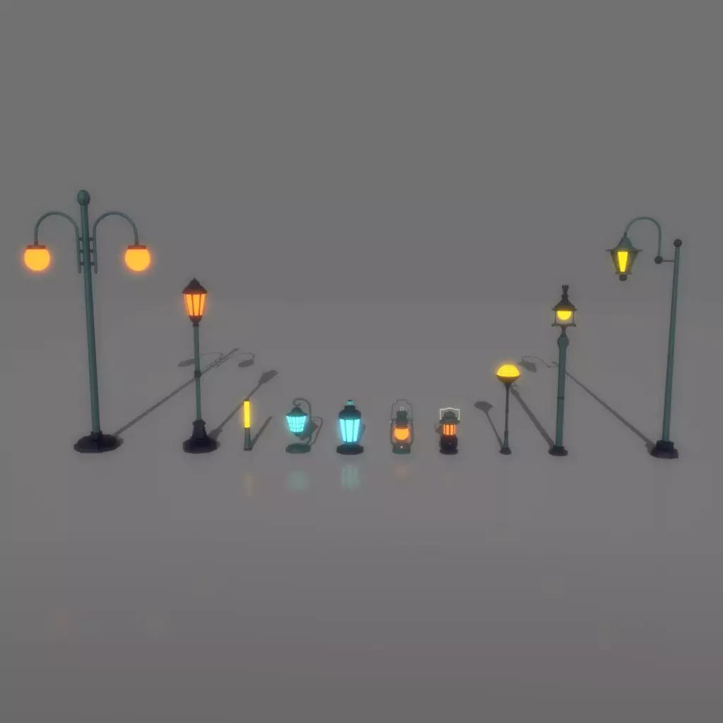 cartoon Street Light Pack Free low-poly 3D model_0