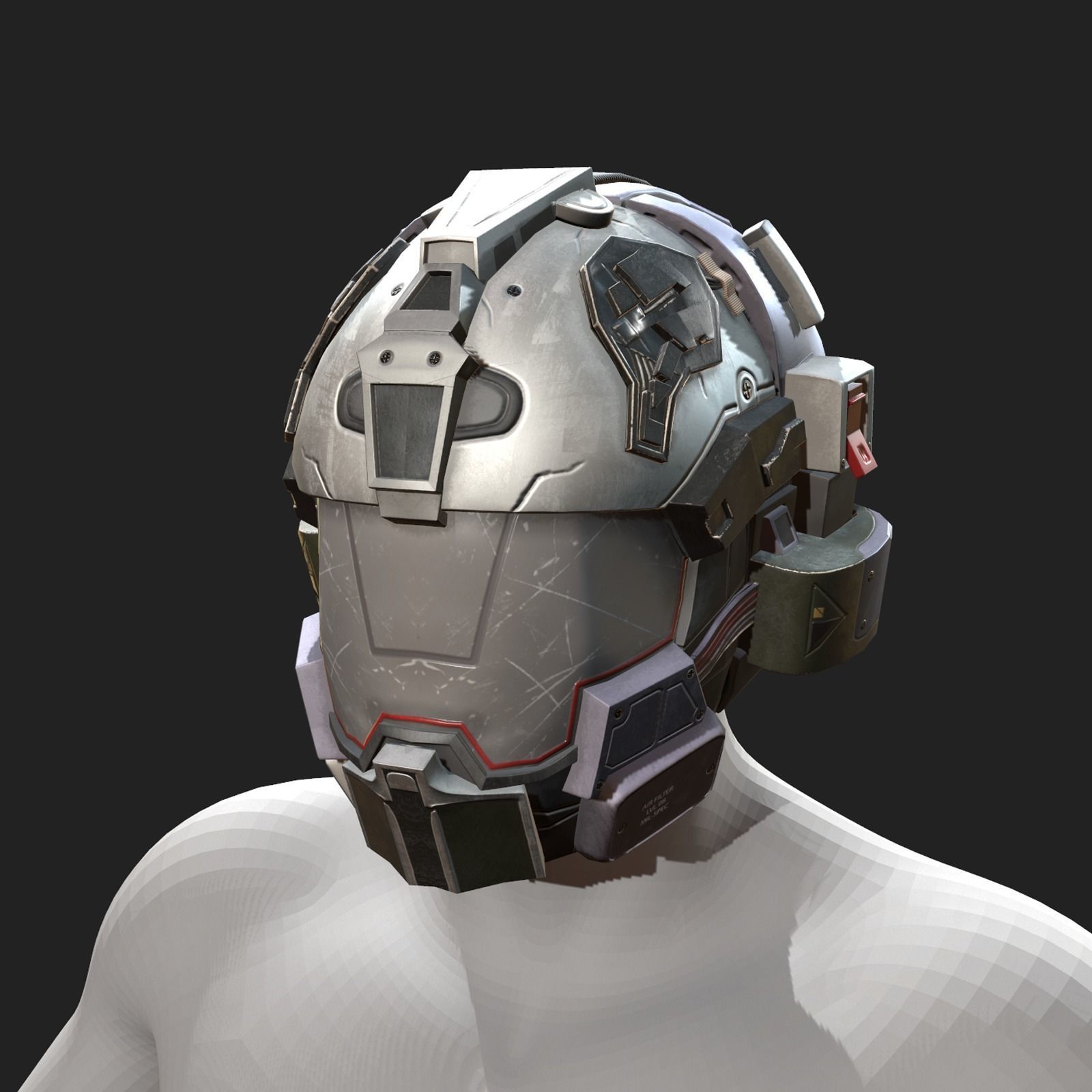 Helmet scifi military 3d model space Low-poly 3D model_4