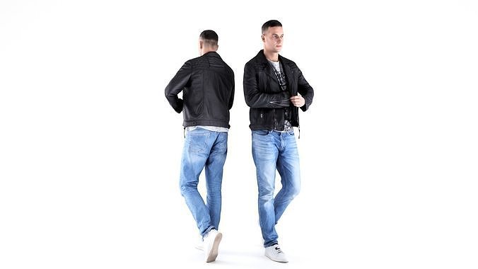 Man in leather jacket 05 Low-poly 3D model