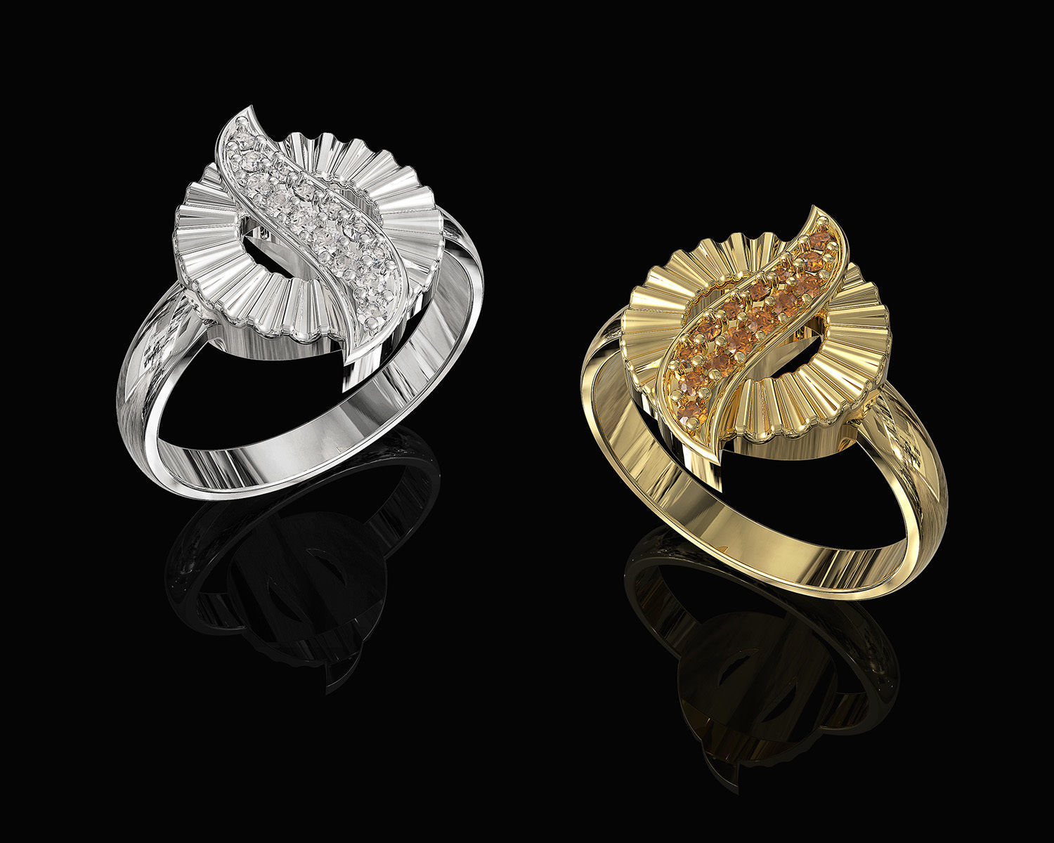 Polygonal circle Earrings and Ring 3D print model_8