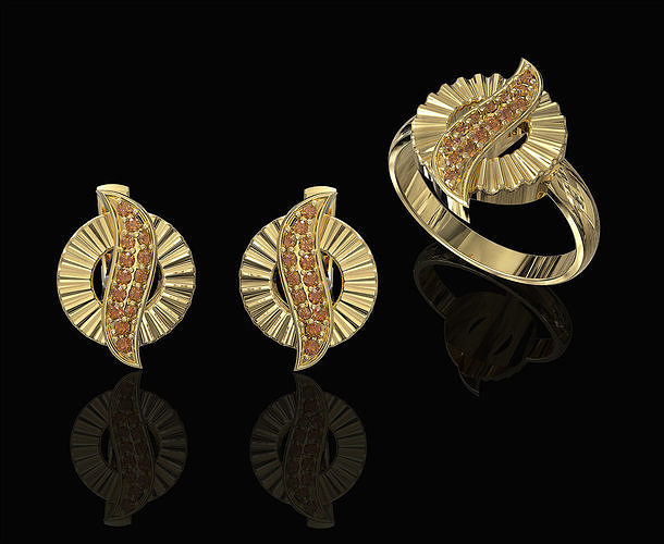 Polygonal circle Earrings and Ring 3D print model
