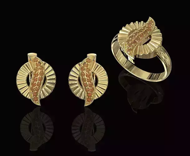 Polygonal circle Earrings and Ring 3D print model