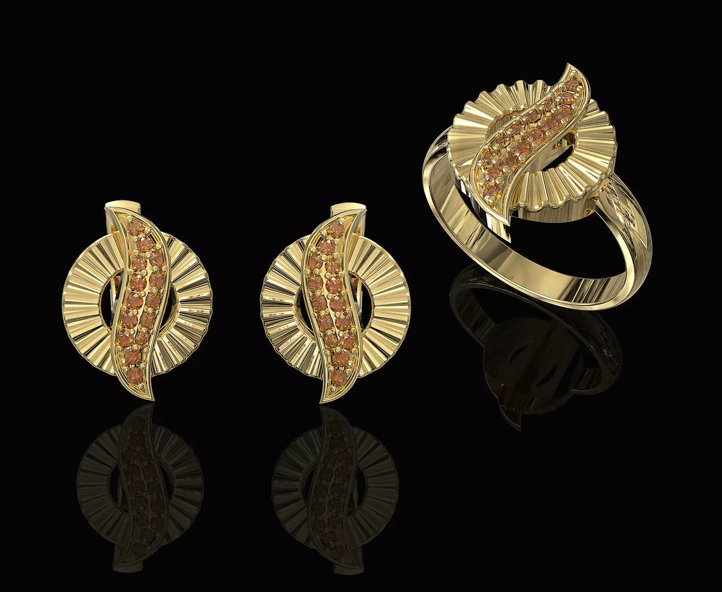 Polygonal circle Earrings and Ring 3D print model_0