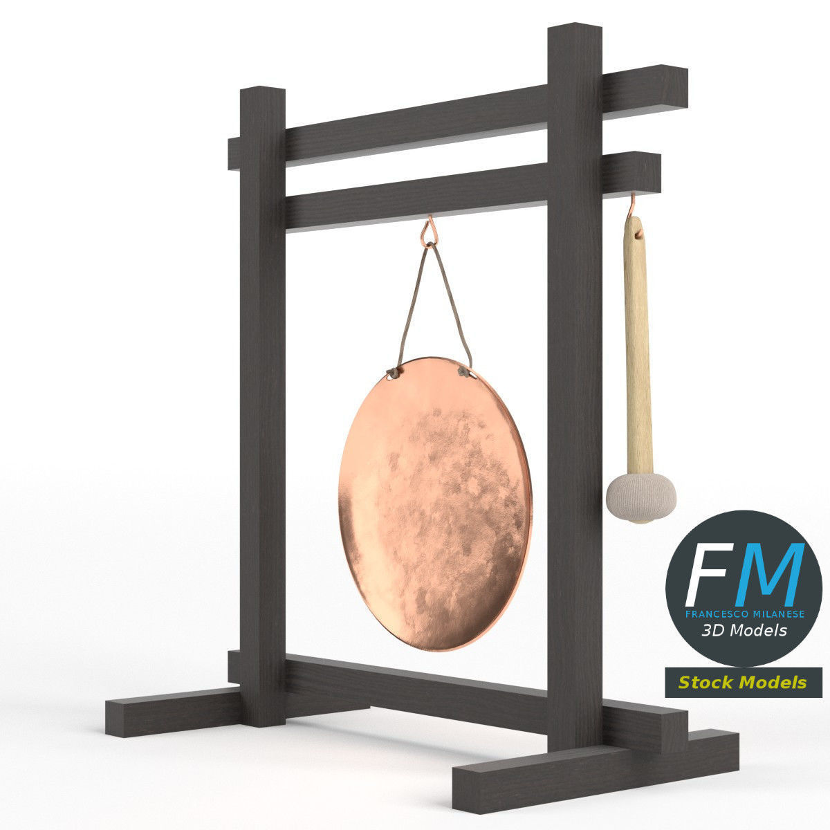 Gong with mallet 3D model_4