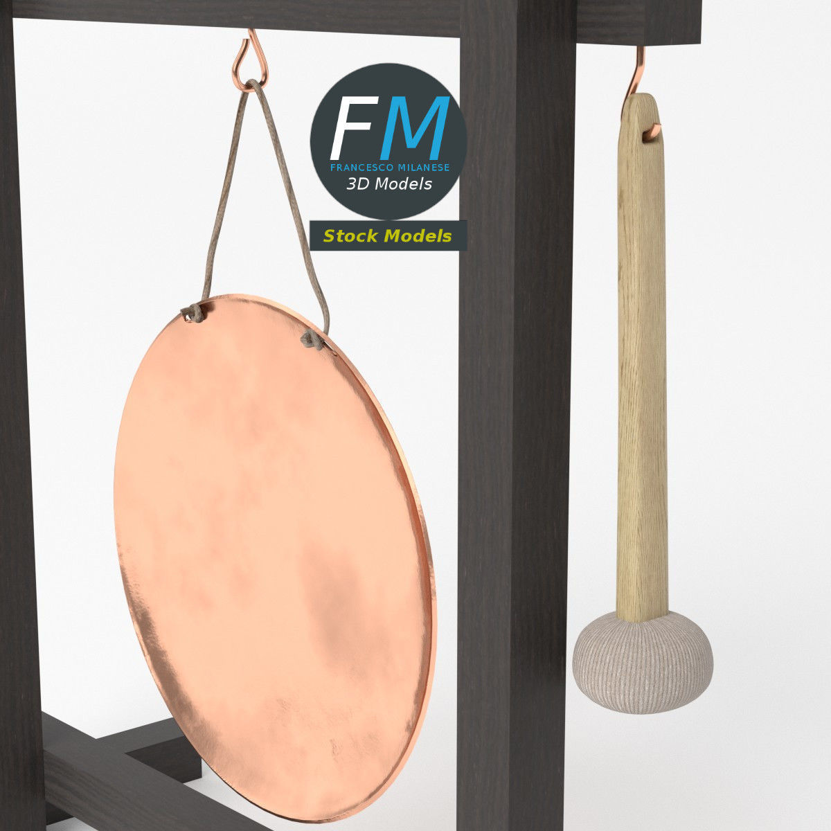 Gong with mallet 3D model_5