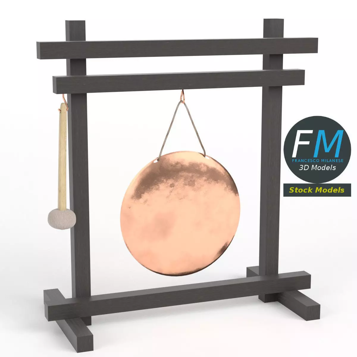 Gong with mallet 3D model_0