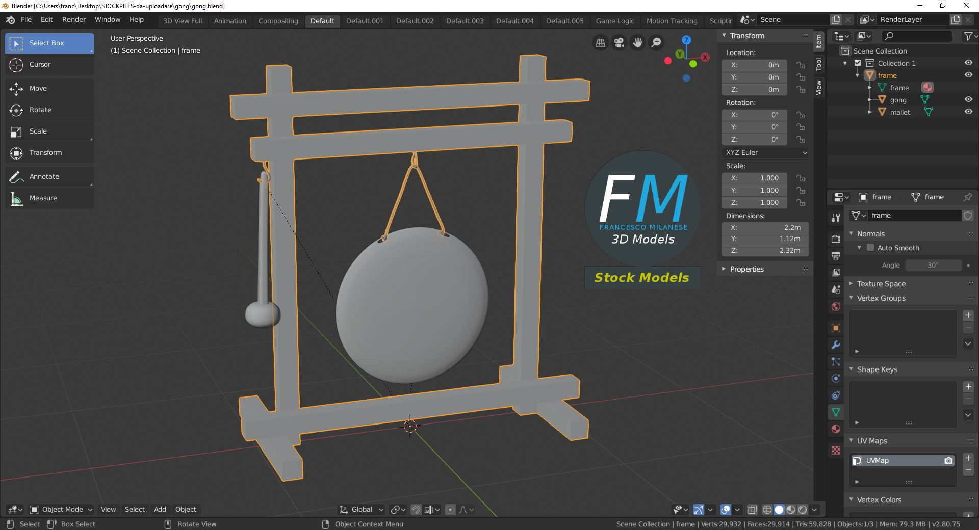 Gong with mallet 3D model_9