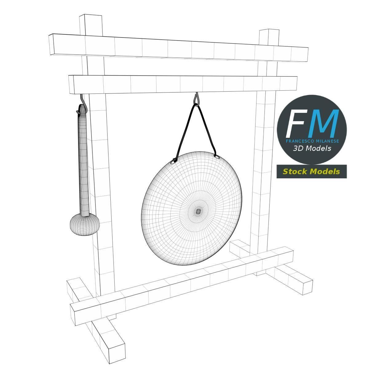 Gong with mallet 3D model_7