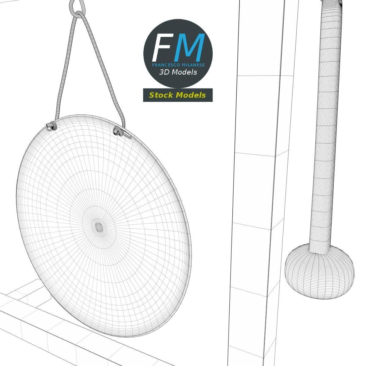 Gong with mallet 3D model_8