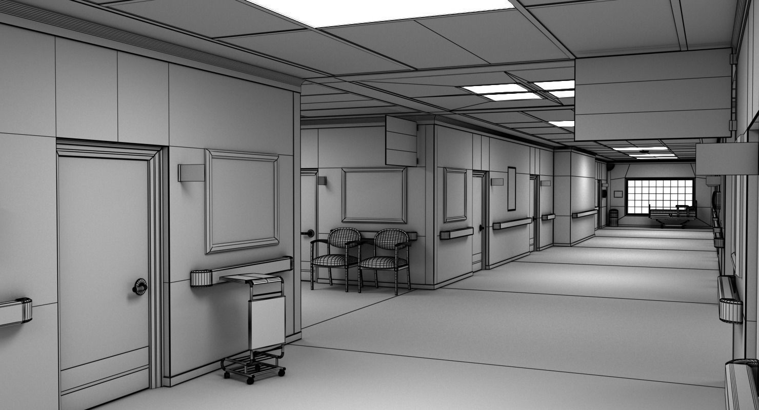 Hospital Hallway Modular MAYA 3D model_21
