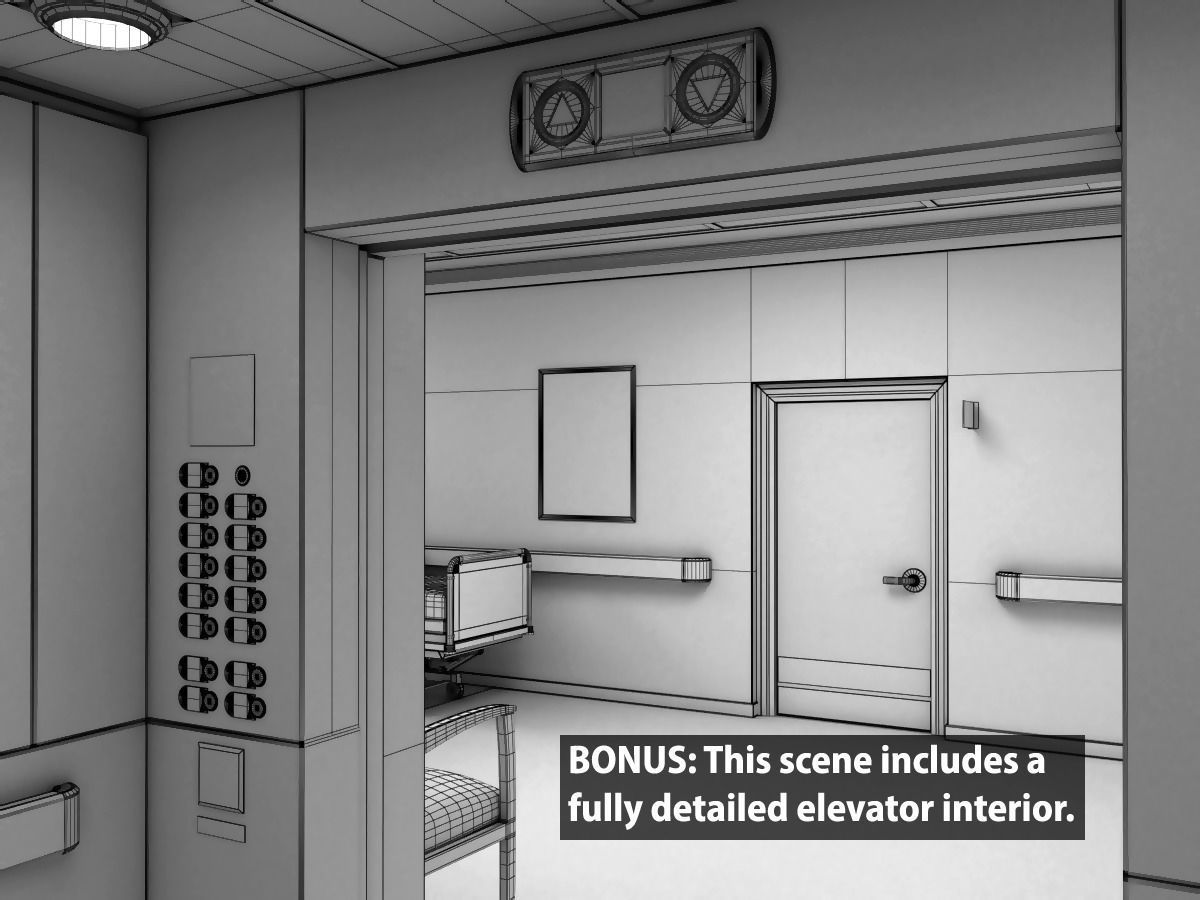 Hospital Hallway Modular MAYA 3D model_15