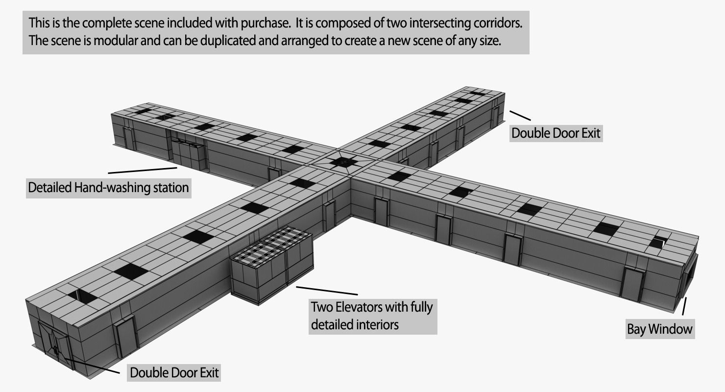 Hospital Hallway Modular MAYA 3D model_24