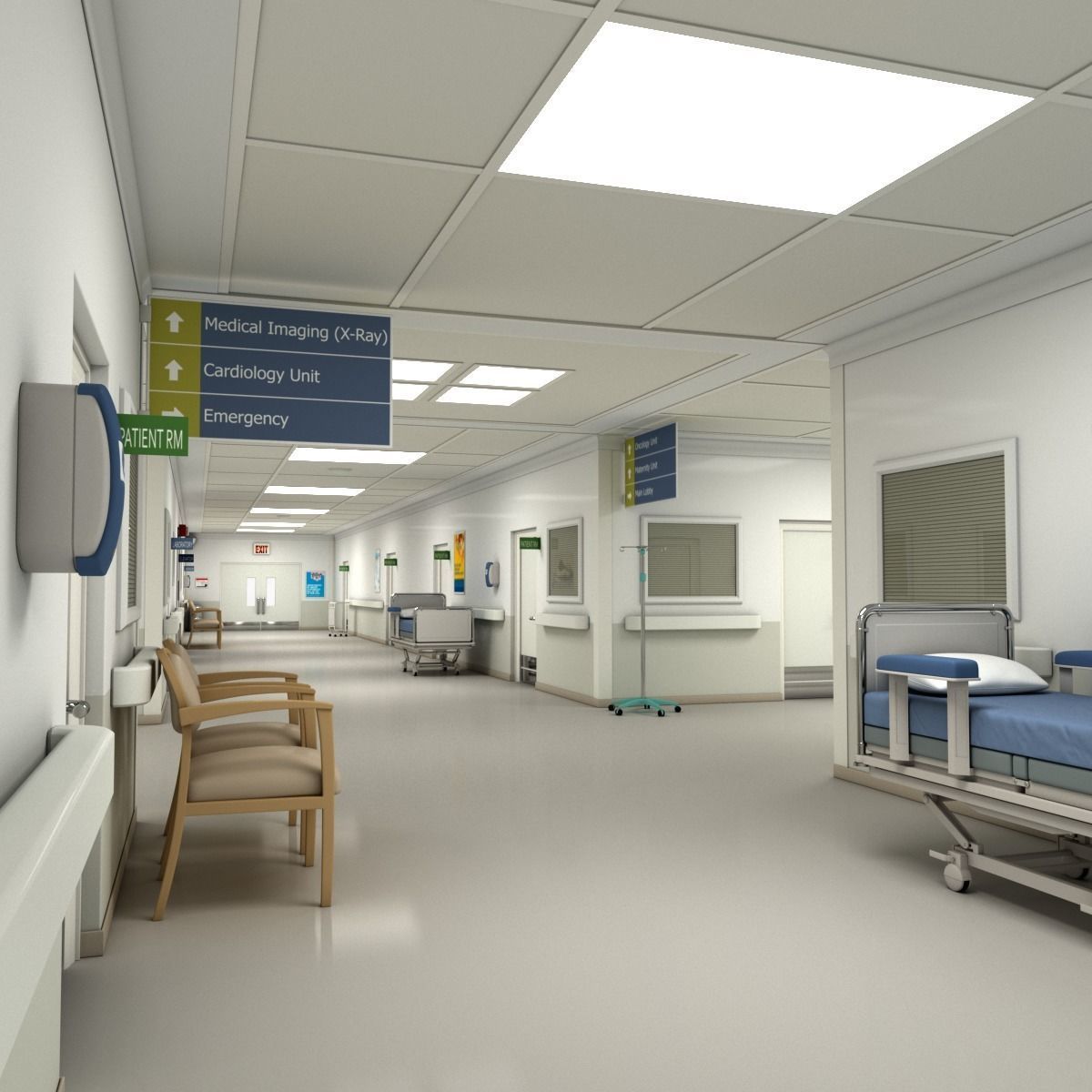Hospital Hallway Modular MAYA 3D model_1