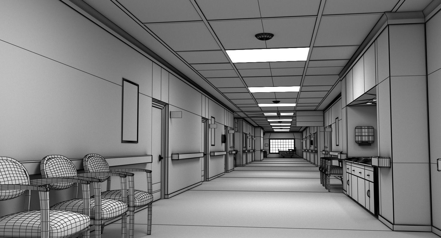 Hospital Hallway Modular MAYA 3D model_16