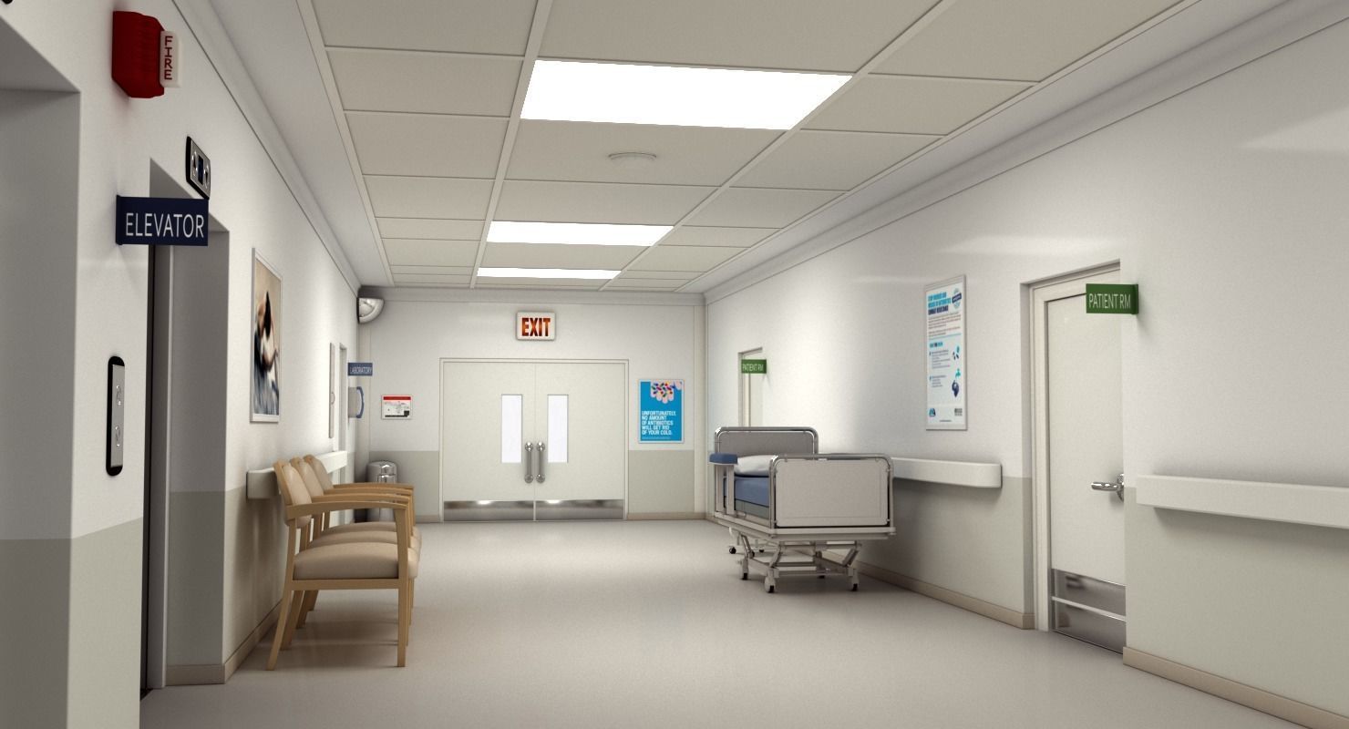Hospital Hallway Modular MAYA 3D model_6