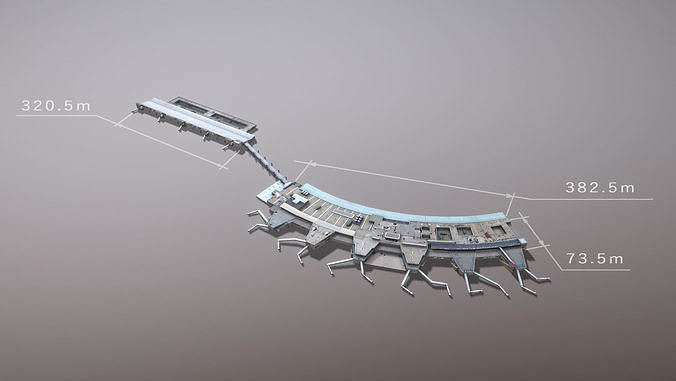 Airport Terminal LEMD Terminal1 Madrid Barajas Airport Low-poly 3D model 6