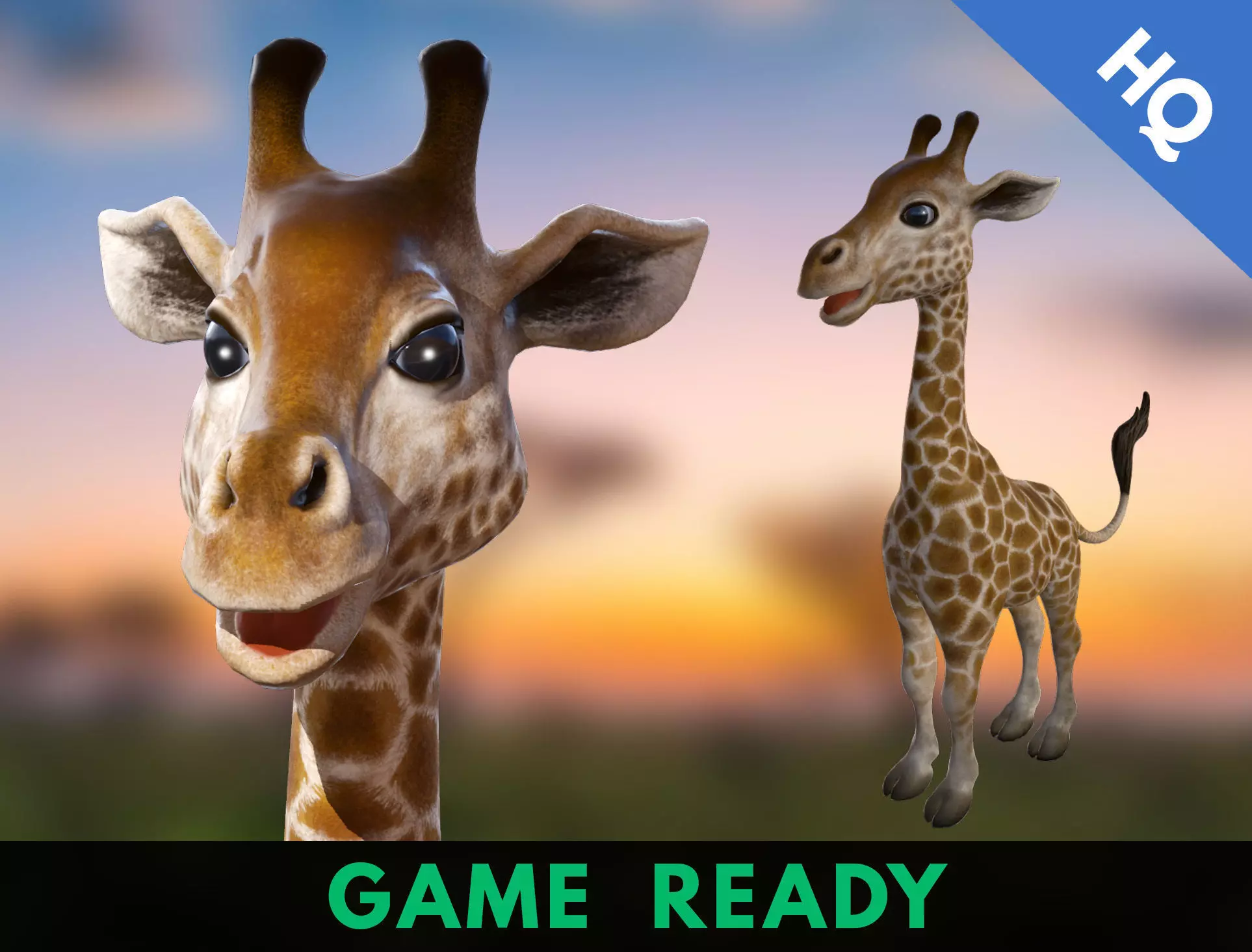 Giraffe Low Poly two giraffes side Low-poly 3D model_0