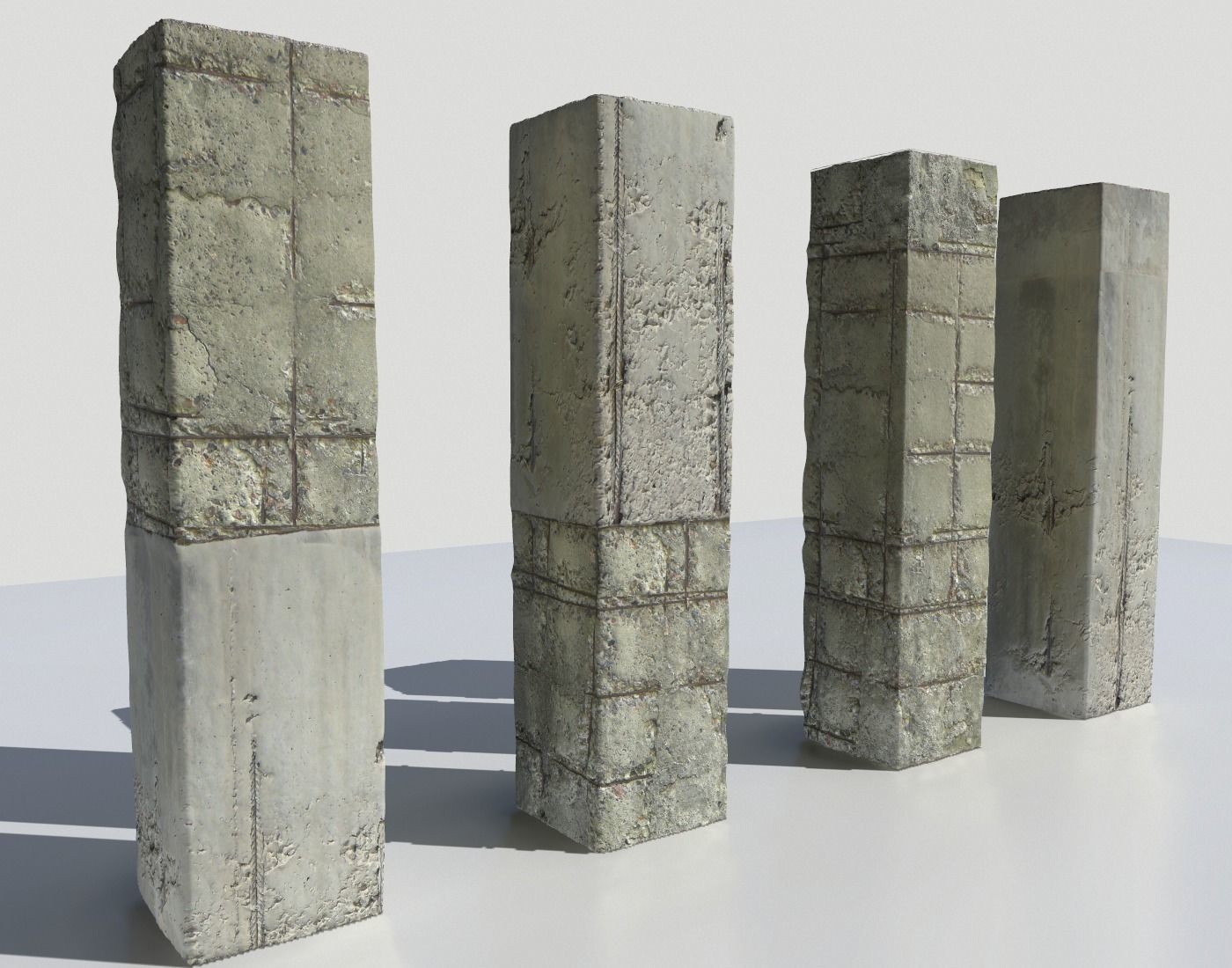 Damaged Columns 2 Low-poly 3D model_2
