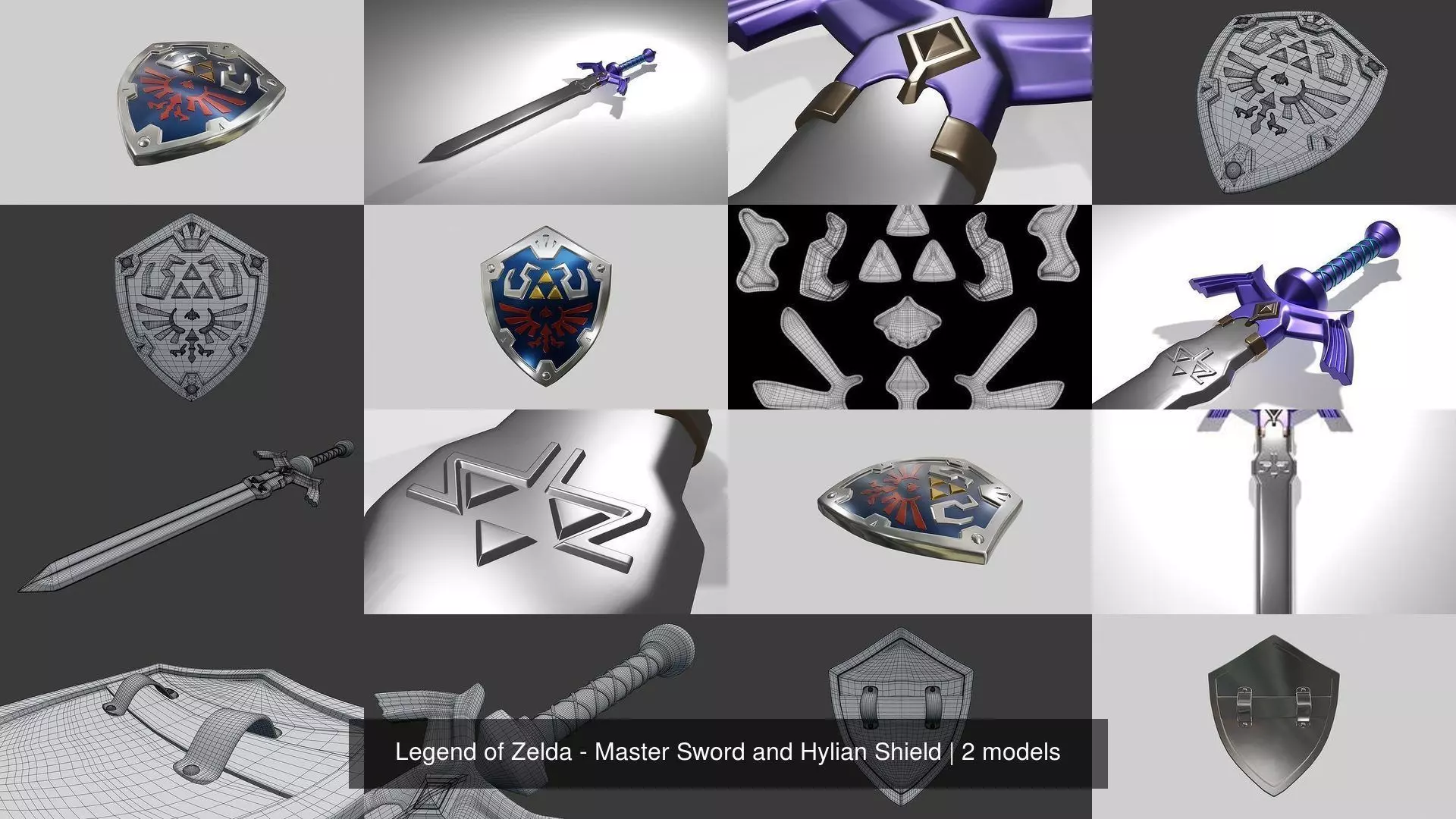 Legend of Zelda - Master Sword and Hylian Shield 3D Model Collection_3