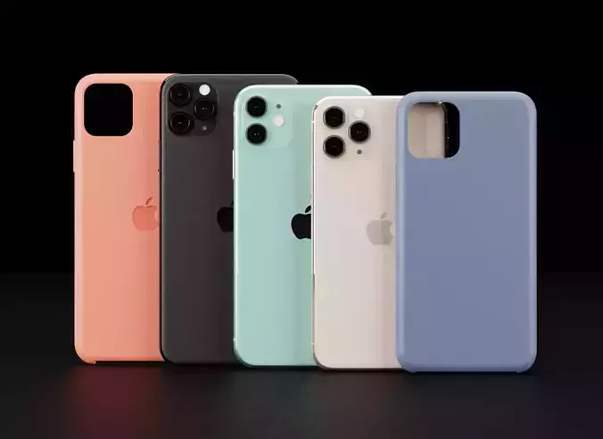Apple Models and Cases Of iPhone 11 and  11 Pro and 11 Pro Max Low-poly 3D model